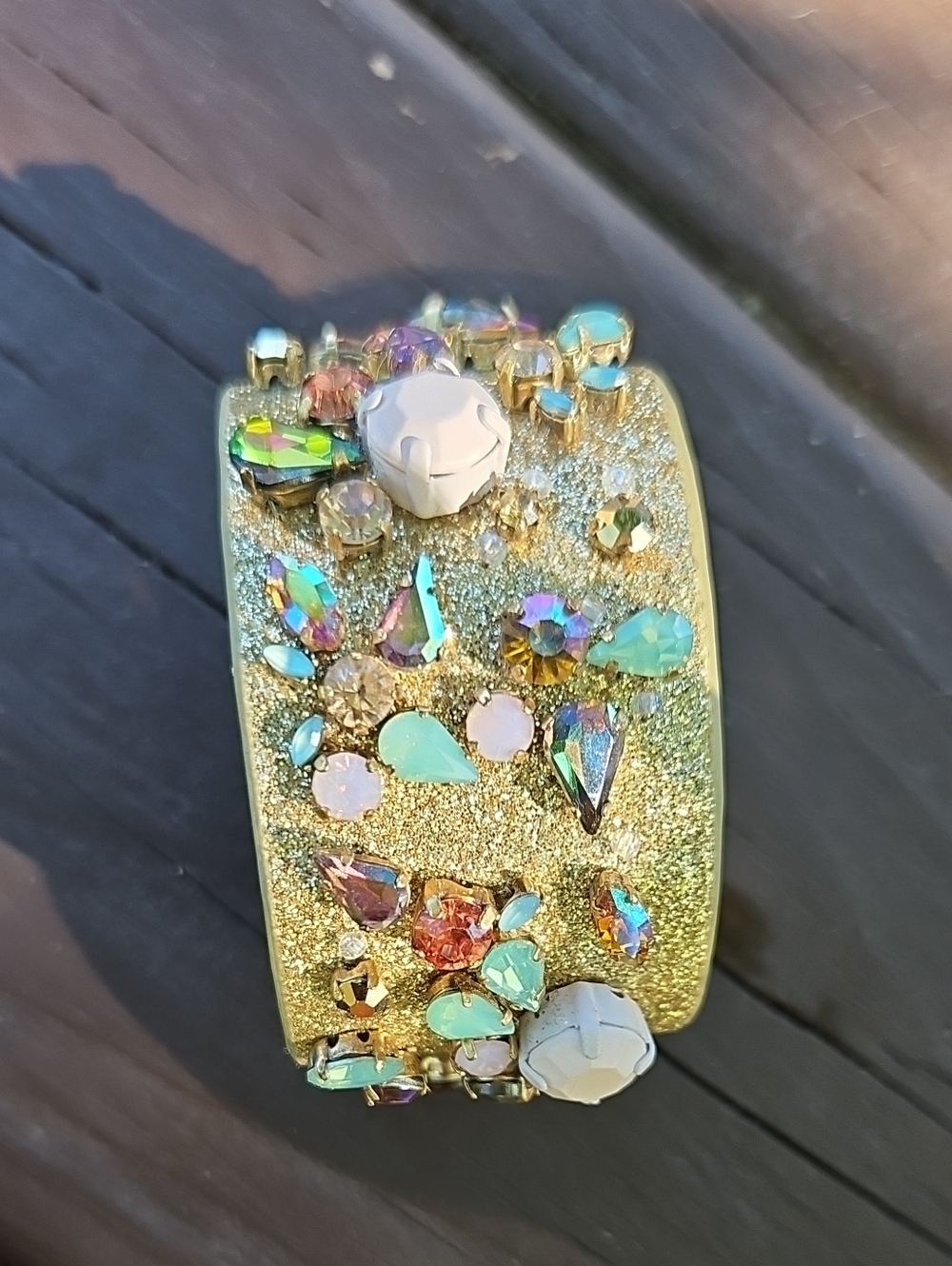 J. Crew Gold Glitter Crystal Statement Cuff Bracelet - Multicolor Gems - Picture 9 of 10